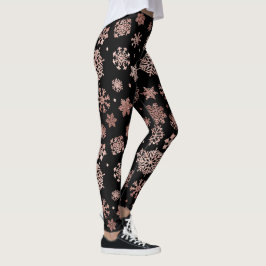 Elegant roos goudglitter xmas sneeuwvlokken op zwa leggings