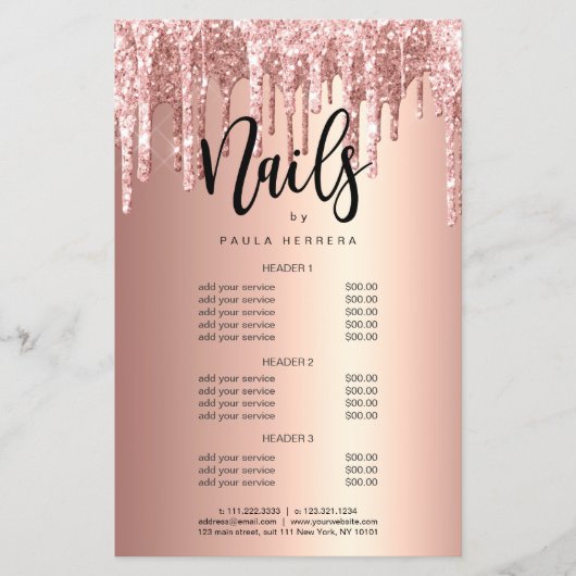 Elegant roos goudglitterdripnagels flyer (Voorkant)