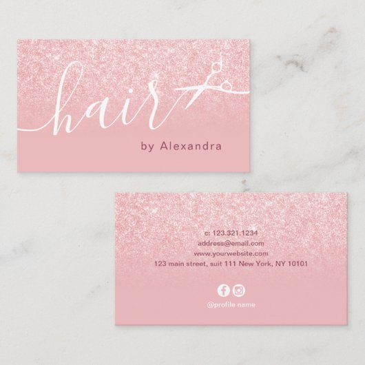 Elegant roos goudglitterschaar visitekaartje (Voorkant / Achterkant)