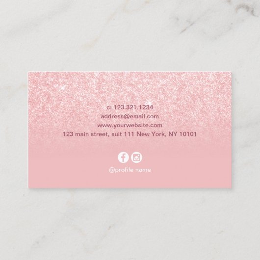 Elegant roos goudglitterschaar visitekaartje (Achterkant)