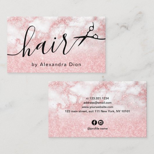 Elegant roos goudglitterschaar visitekaartje (Voorkant / Achterkant)