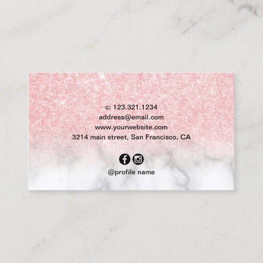 Elegant roos goudglitterschaar visitekaartje (Achterkant)