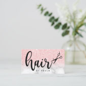 Elegant roos goudglitterschaar visitekaartje (Staand voorkant)