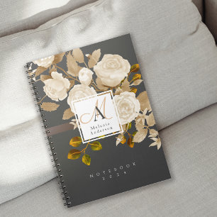 Elegant Roos Goudgrijs Monogram Notitieboek