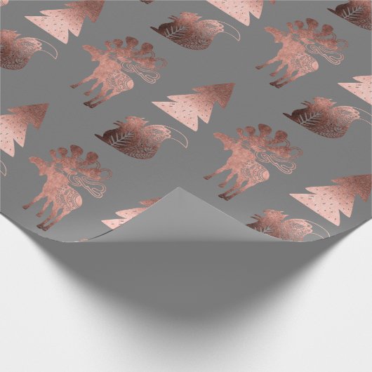 Elegant roos goudkerstpatroon met schattig koper cadeaupapier (Hoek)