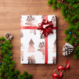 Elegant roos goudkerstpatroon met schattig koper cadeaupapier