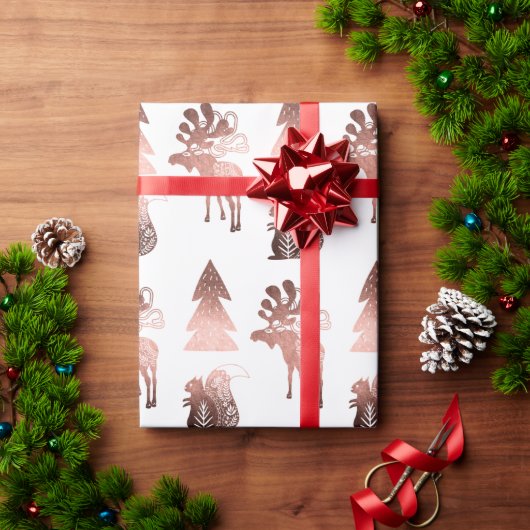 Elegant roos goudkerstpatroon met schattig koper cadeaupapier (Feestdagen Geschenken)