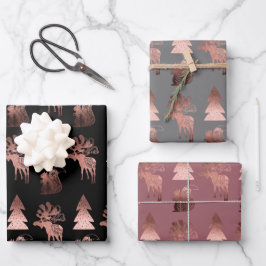 Elegant roos goudkerstpatroon met schattig koper inpakpapier vel