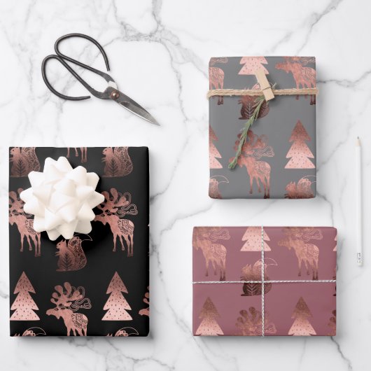 Elegant roos goudkerstpatroon met schattig koper inpakpapier vel (Voorkant)