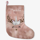 Elegant roos goudmarmer eenhoornrender kleine kerstsok (Voorkant)