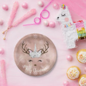 Elegant roos goudmarmer eenhoornrender papieren bordje (Feest)