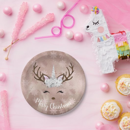 Elegant roos goudmarmer eenhoornrender papieren bordje (Feest)