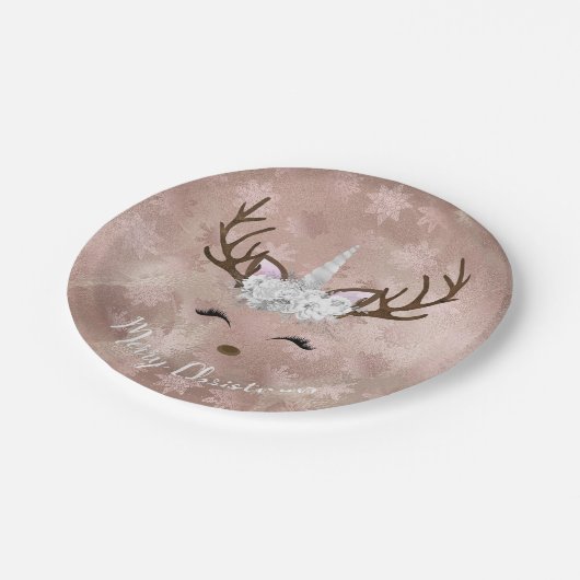 Elegant roos goudmarmer eenhoornrender papieren bordje (Gekanteld)