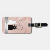 Elegant roos goudmarmer, leuk kattenpaar bagagelabel (Voorkant horizontaal)