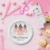 Elegant roos goudmarmer Merry kerstboom Papieren Bordje (Feest)