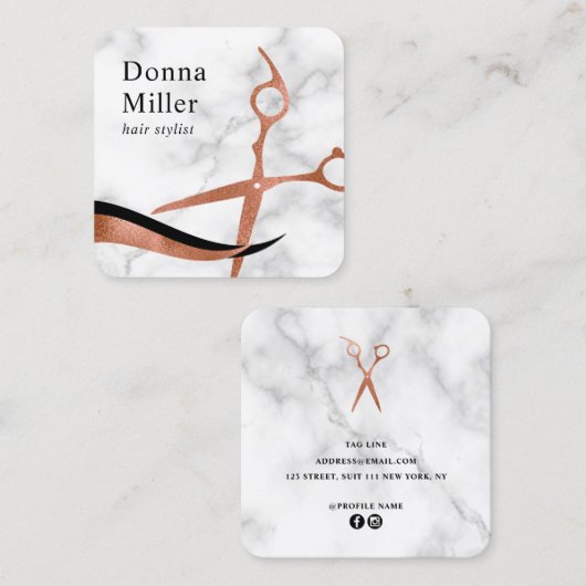 Elegant roos goudmarmer vierkante visitekaartje (Voorkant / Achterkant)