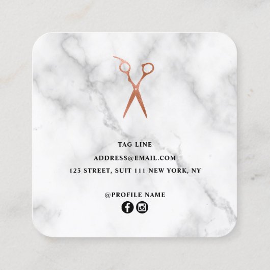 Elegant roos goudmarmer vierkante visitekaartje (Achterkant)