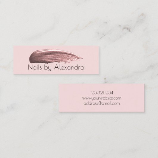 Elegant roos goudnagel nagellak pastelroze mini visitekaartje (Voorkant / Achterkant)