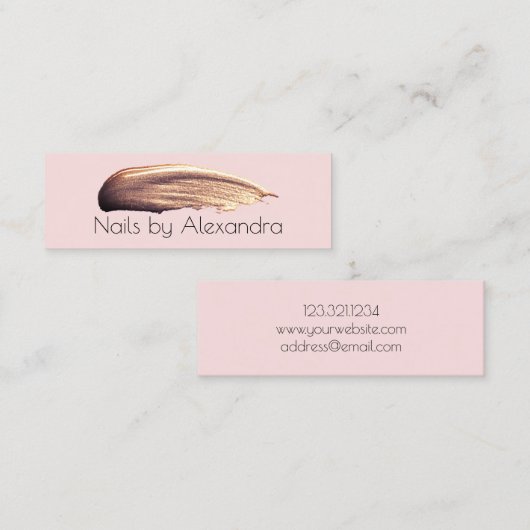Elegant roos goudnagel nagellak pastelroze mini visitekaartje (Voorkant / Achterkant)