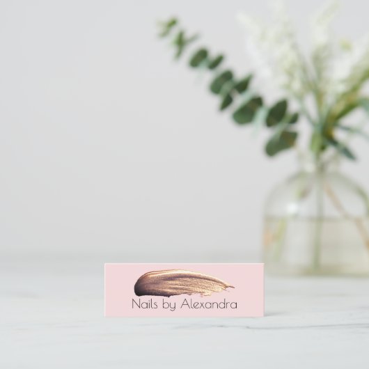 Elegant roos goudnagel nagellak pastelroze mini visitekaartje (Staand voorkant)