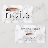Elegant roos goudnagel nagellak witte marmer visitekaartje (Voorkant / Achterkant)