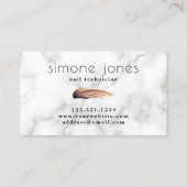 Elegant roos goudnagel nagellak witte marmer visitekaartje (Achterkant)