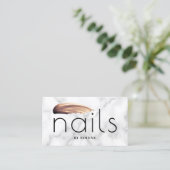 Elegant roos goudnagel nagellak witte marmer visitekaartje (Staand voorkant)