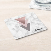 elegant roos goudroze grijze driehoeken witte marm kartonnen onderzetters (Schuin)