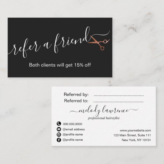 Elegant roos goudschaar aanbevelingskaartje (Voorkant / Achterkant)