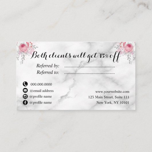 Elegant roos goudschaar aanbevelingskaartje (Achterkant)