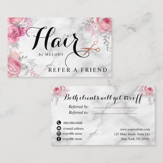 Elegant roos goudschaar aanbevelingskaartje (Voorkant / Achterkant)