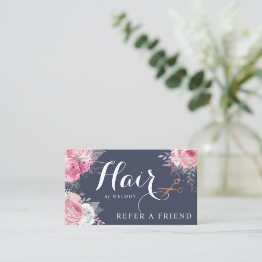 Elegant roos goudschaar aanbevelingskaartje (Staand voorkant)