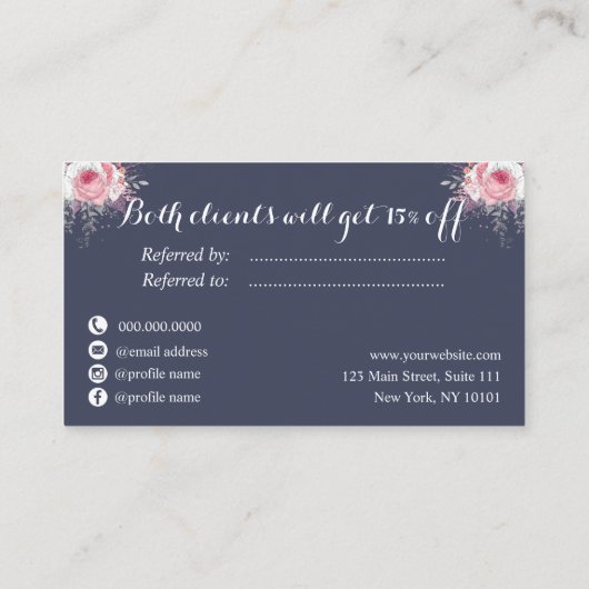 Elegant roos goudschaar aanbevelingskaartje (Achterkant)