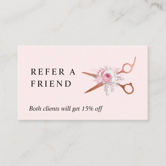 Elegant roos goudschaar aanbevelingskaartje (Voorkant)