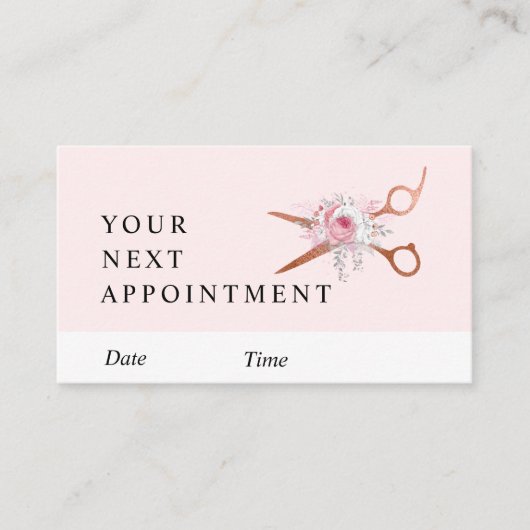 Elegant roos goudschaar afsprakenkaartje (Voorkant)