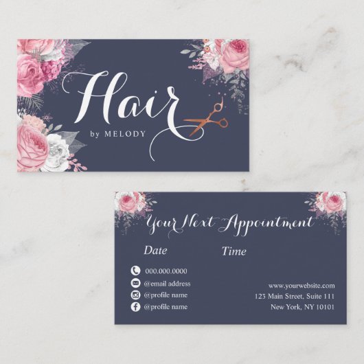 Elegant roos goudschaar afsprakenkaartje (Voorkant / Achterkant)