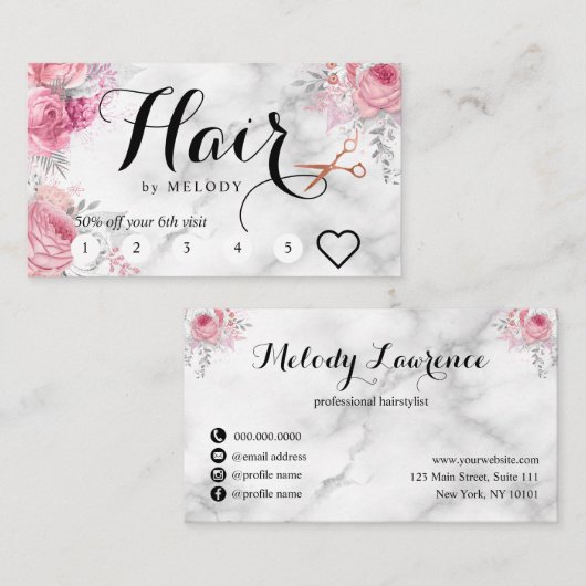 Elegant roos goudschaar klantenkaartje (Voorkant / Achterkant)