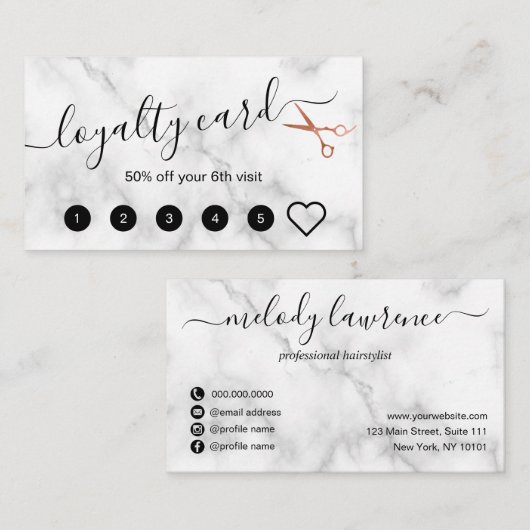 Elegant roos goudschaar klantenkaartje (Voorkant / Achterkant)