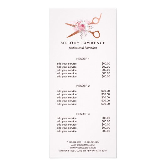 Elegant roos goudschaar reclamekaart (Voorkant)