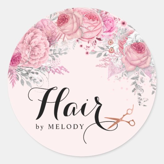 Elegant roos goudschaar ronde sticker (Voorkant)