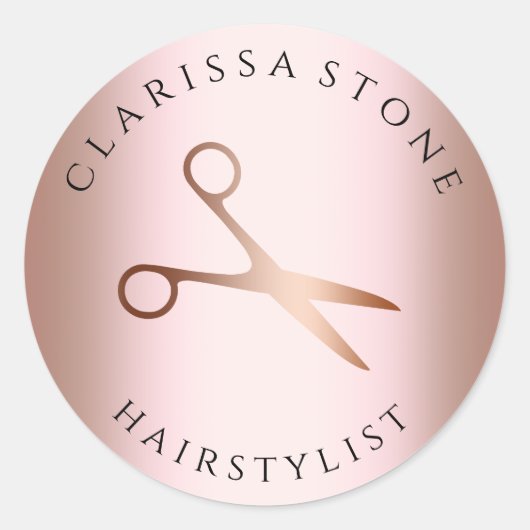 Elegant roos goudschaar ronde sticker (Voorkant)