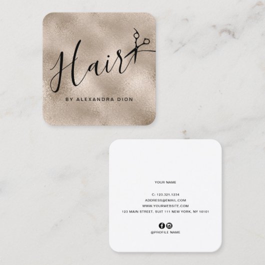 Elegant roos goudschaar vierkante visitekaartje (Voorkant / Achterkant)