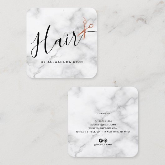 Elegant roos goudschaar vierkante visitekaartje (Voorkant / Achterkant)