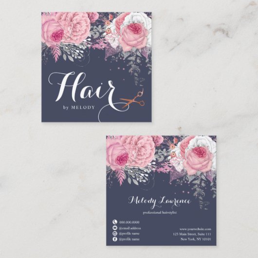 Elegant roos goudschaar vierkante visitekaartje (Voorkant / Achterkant)