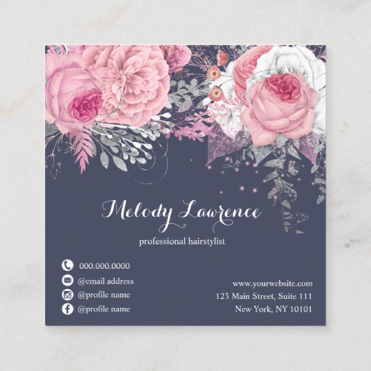 Elegant roos goudschaar vierkante visitekaartje (Achterkant)