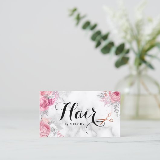 Elegant roos goudschaar visitekaartje (Staand voorkant)