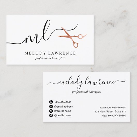 Elegant roos goudschaar visitekaartje (Voorkant / Achterkant)