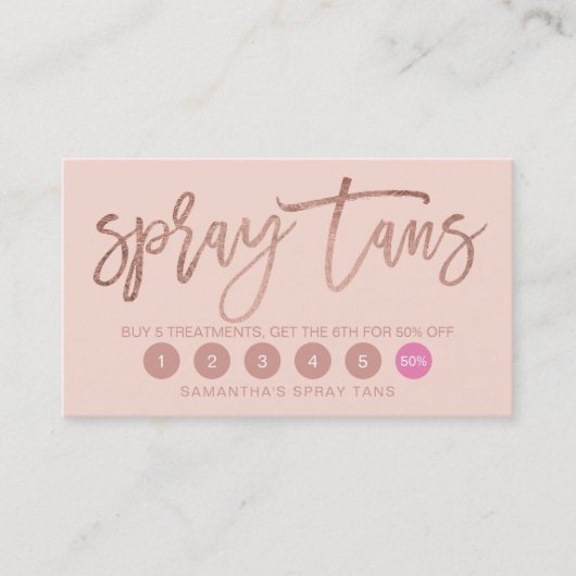 Elegant roos goudscriptspray tans wazig roze klantenkaartje (Voorkant)
