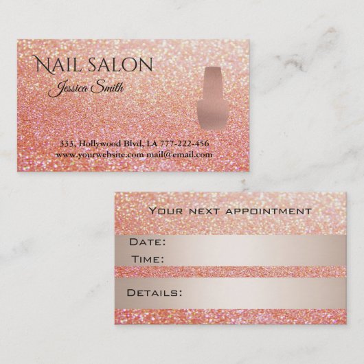 Elegant roos goudslak afsprakenkaartje (Voorkant / Achterkant)