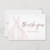 Elegant roos goudspargel roze jurk quinceañera t.o bedankkaart (Voorkant)